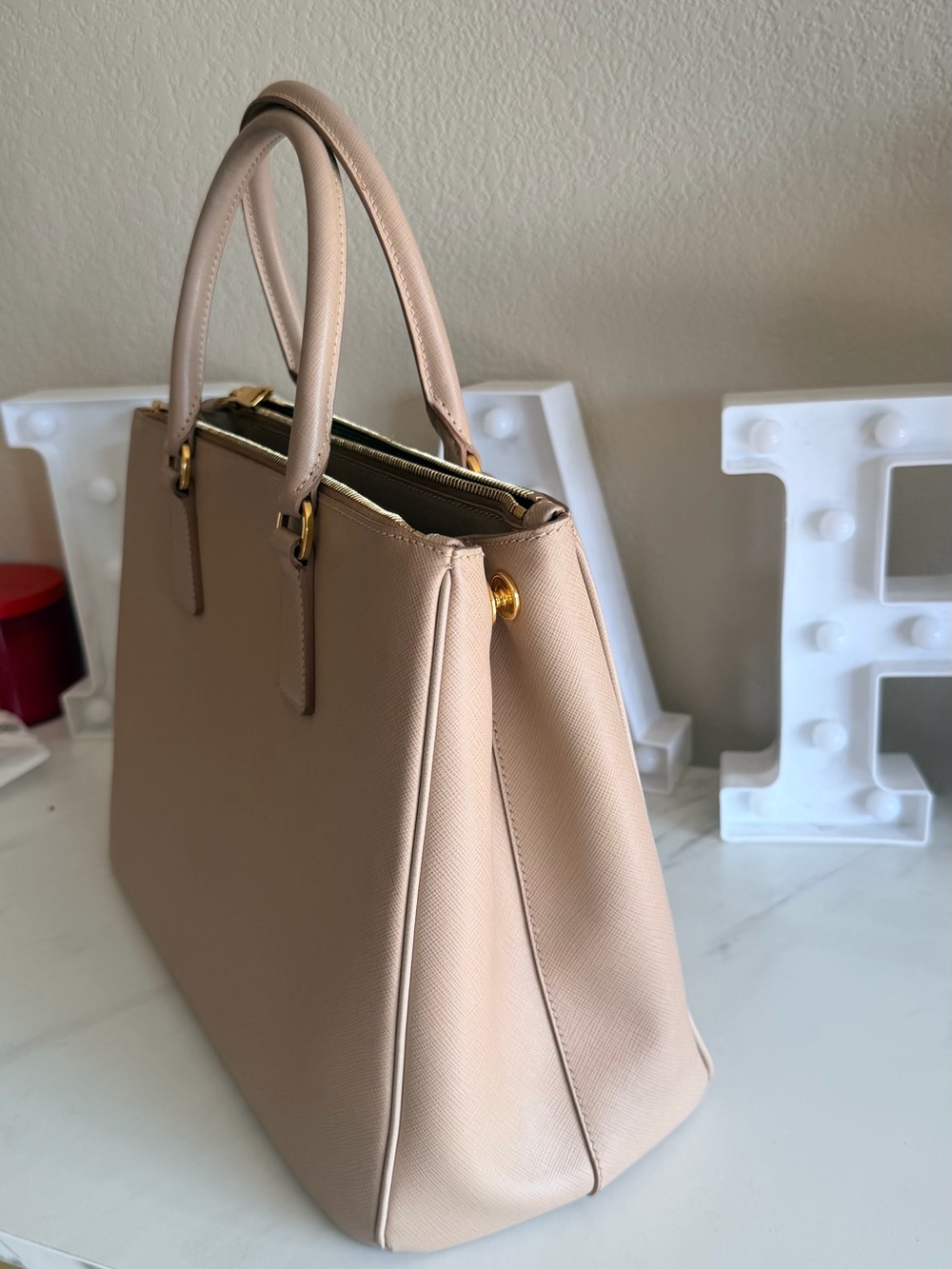 Prada Taupe Saffiano Leather Satchel with Gold Hardware - Picture 2 of 2